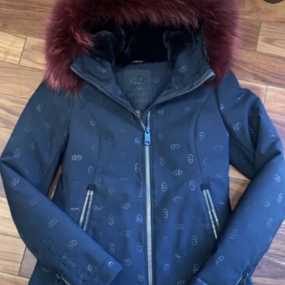 Goldbergh ski jacket coat red fur trim hood